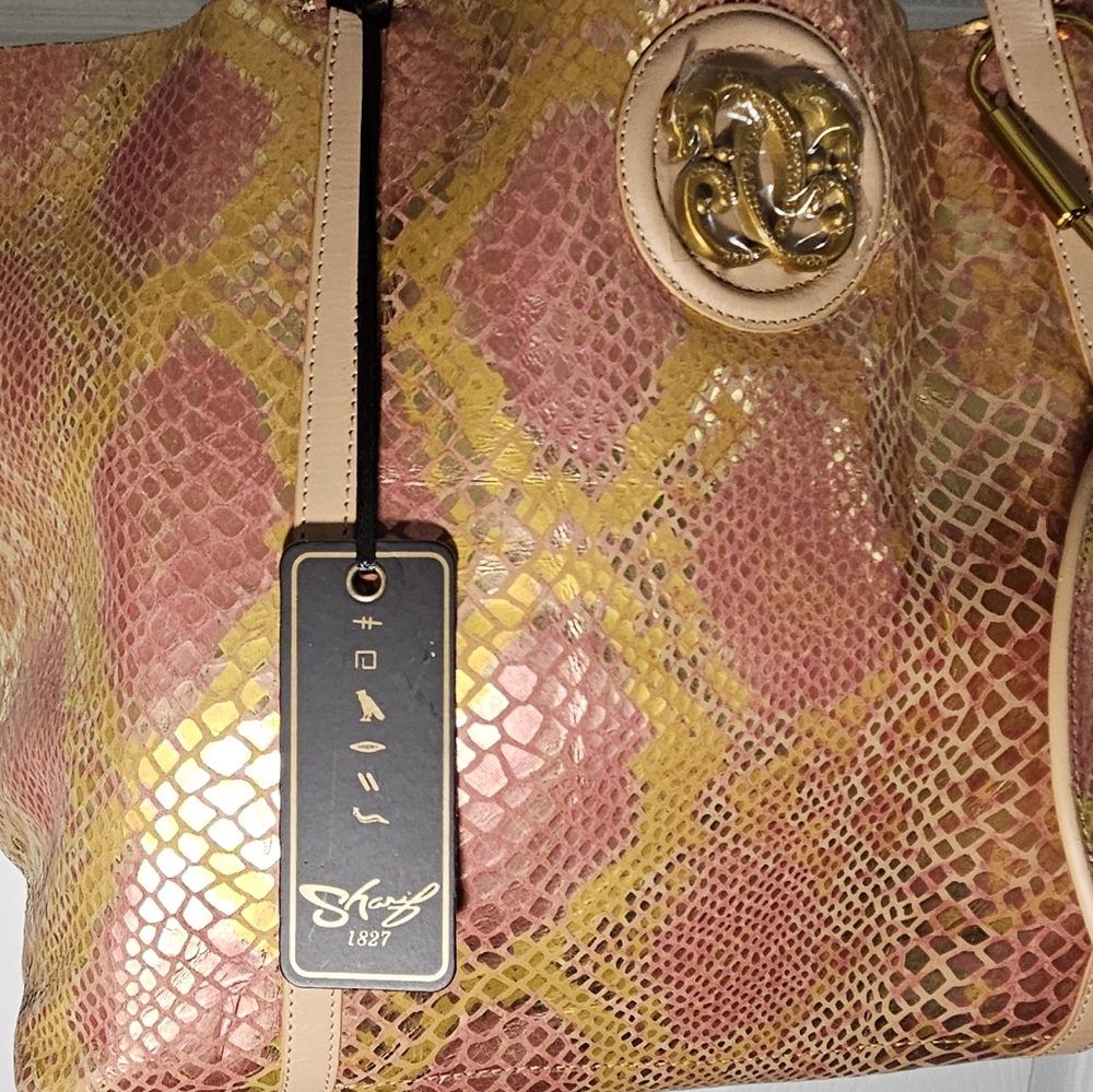 Sharif Pink and Gold Iridescent Tote Bag W/wallet & Dusty - Picture 13 of 16